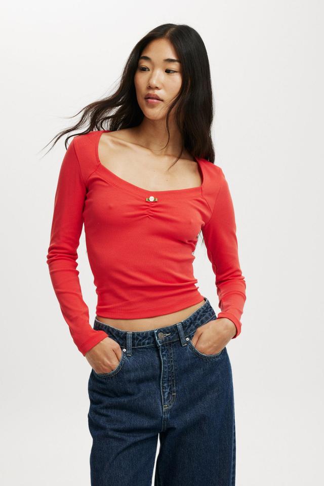 Cotton On Women - Sarah Rosette Square Neck Long Sleeve - Vermillion Product Image