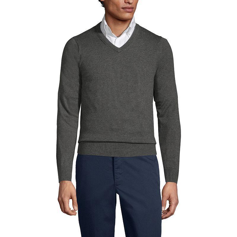 Lands End Mens School Uniform Cotton Modal Fine Gauge V-neck Sweater Product Image