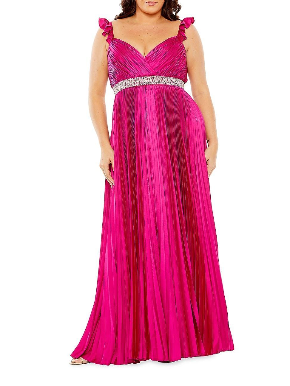 Womens Fabulouss Pleated Embellished Waist Gown Product Image