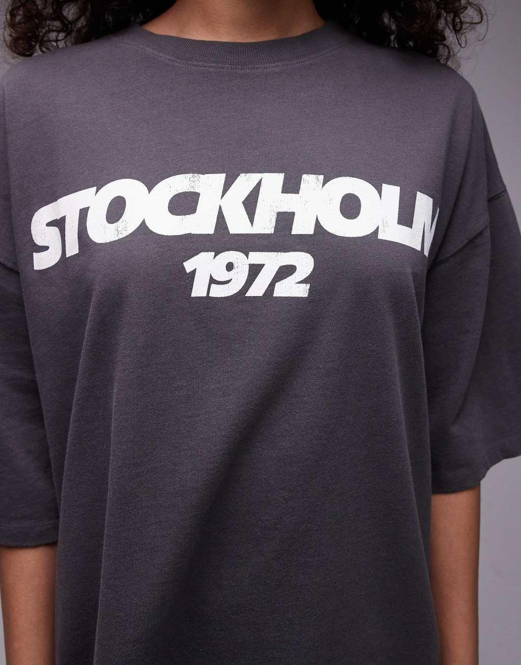 Topshop stockholm 1972 oversized tee in gray Product Image