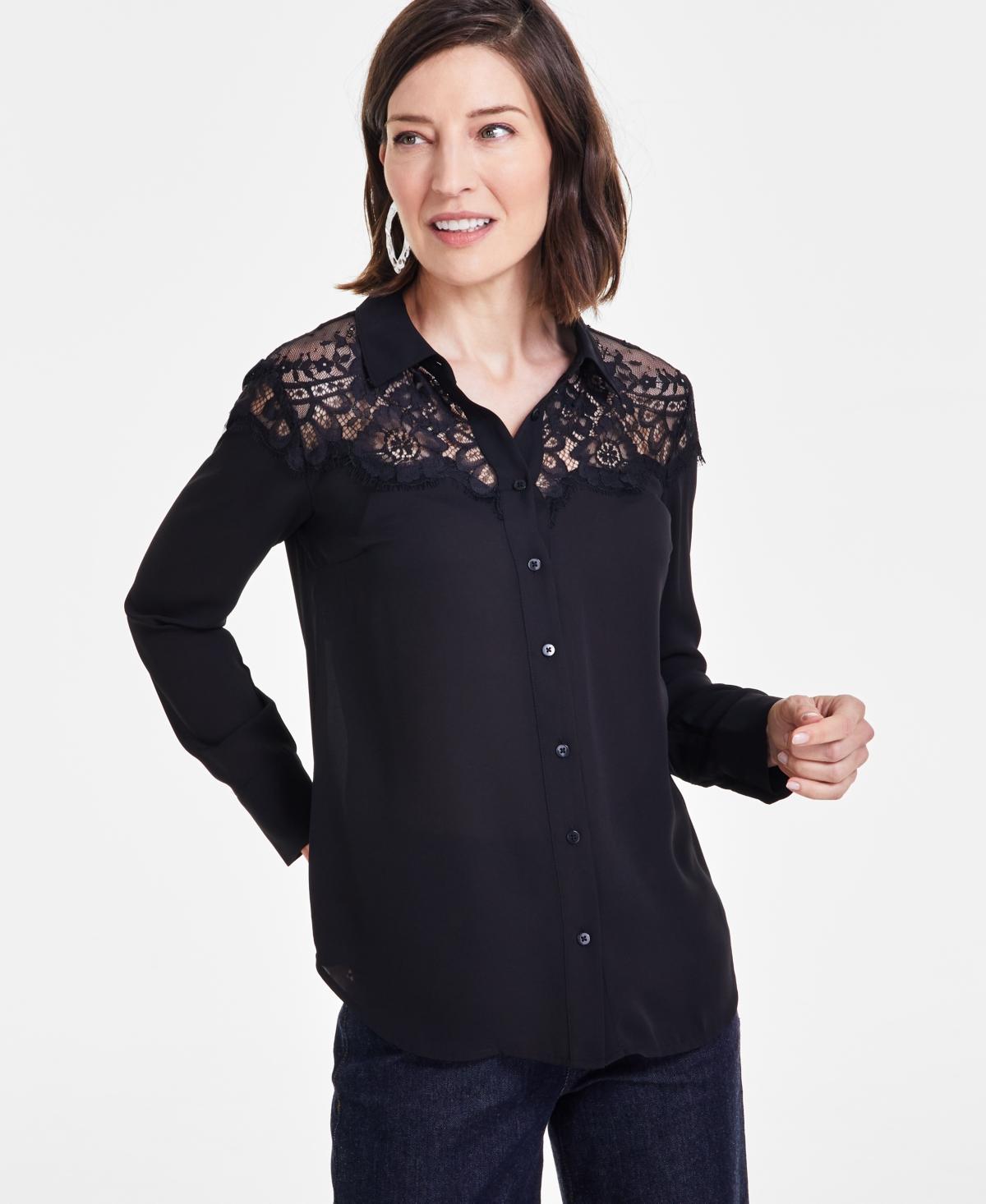 I.n.c. International Concepts Womens Lace-Top Button-Up Shirt, Created for Macys Product Image