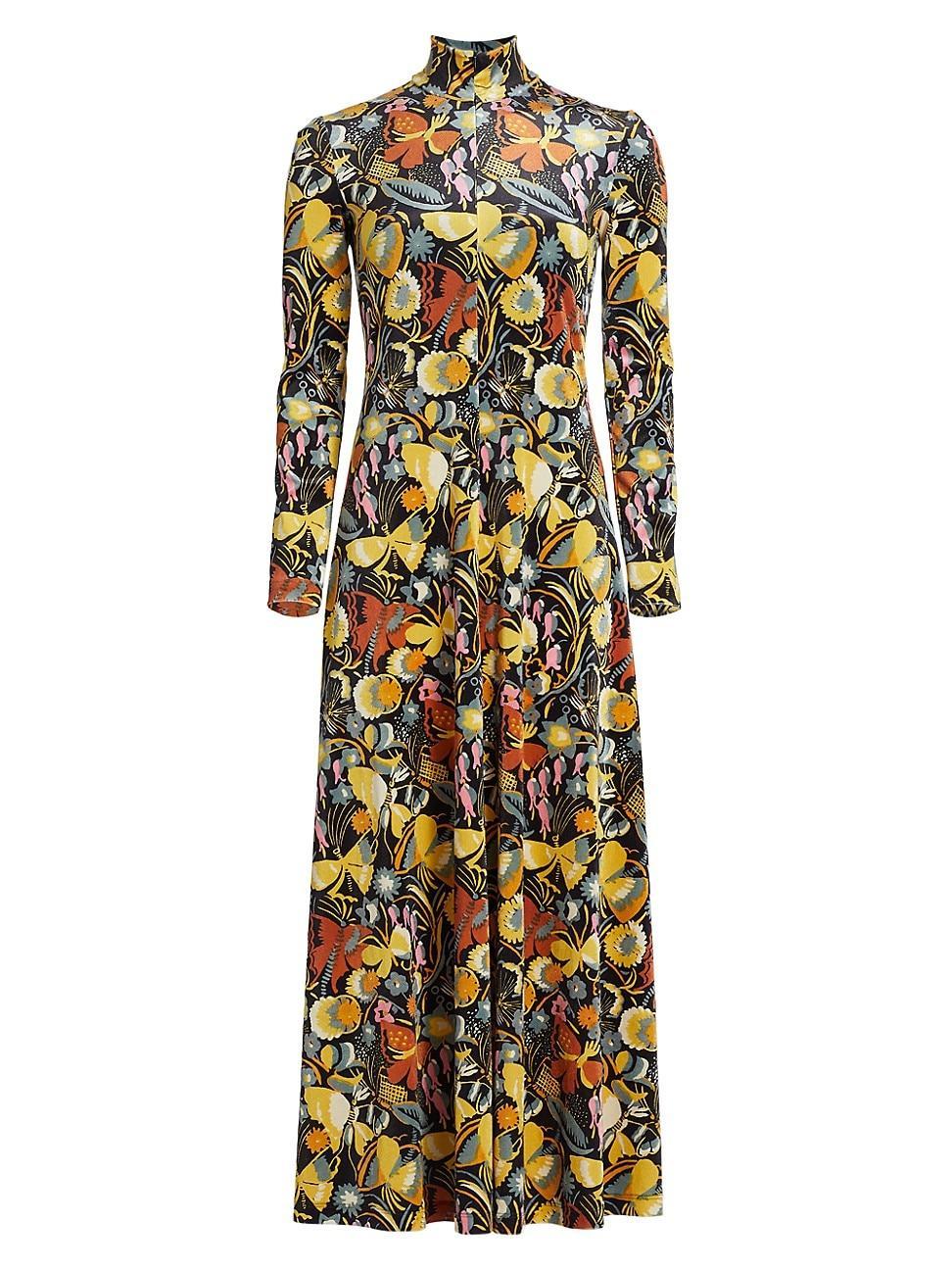 Womens Floral Velvet Turtleneck Maxi Dress Product Image