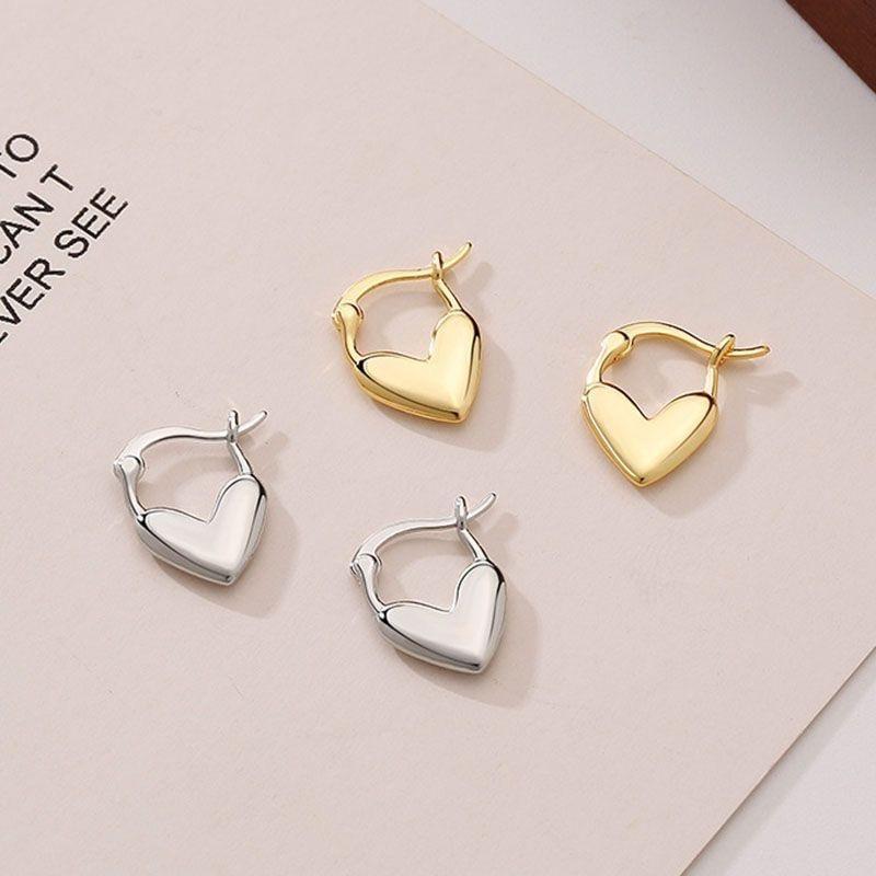 925 Sterling Silver Heart Huggie Earrings Product Image