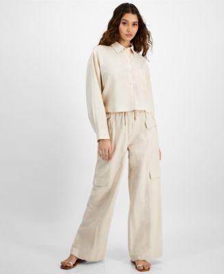 Dkny Jeans Womens Oversized Button Front Shirt High Rise Drawstring Cargo Pants product image