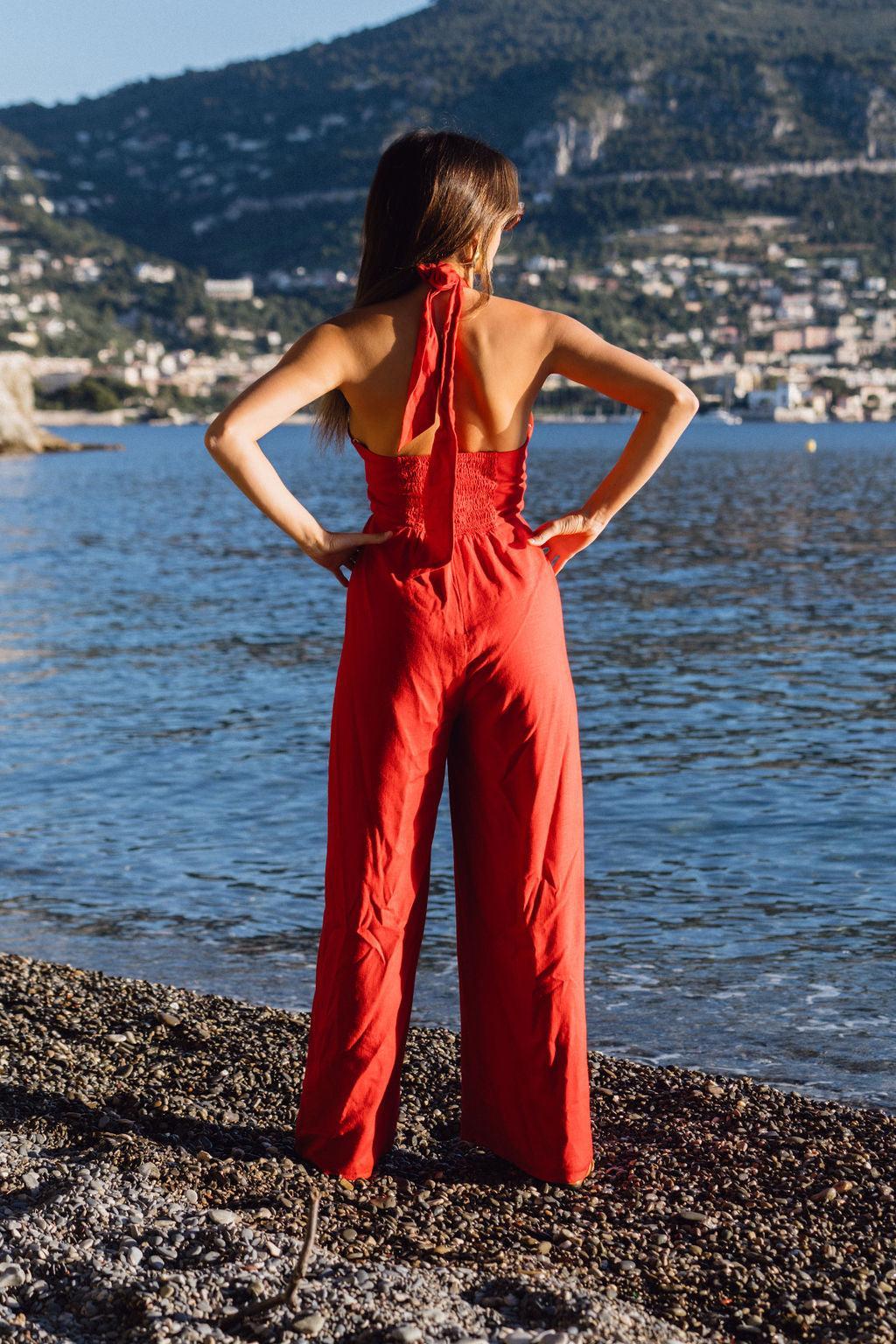 Promenade Red Halter Jumpsuit Product Image