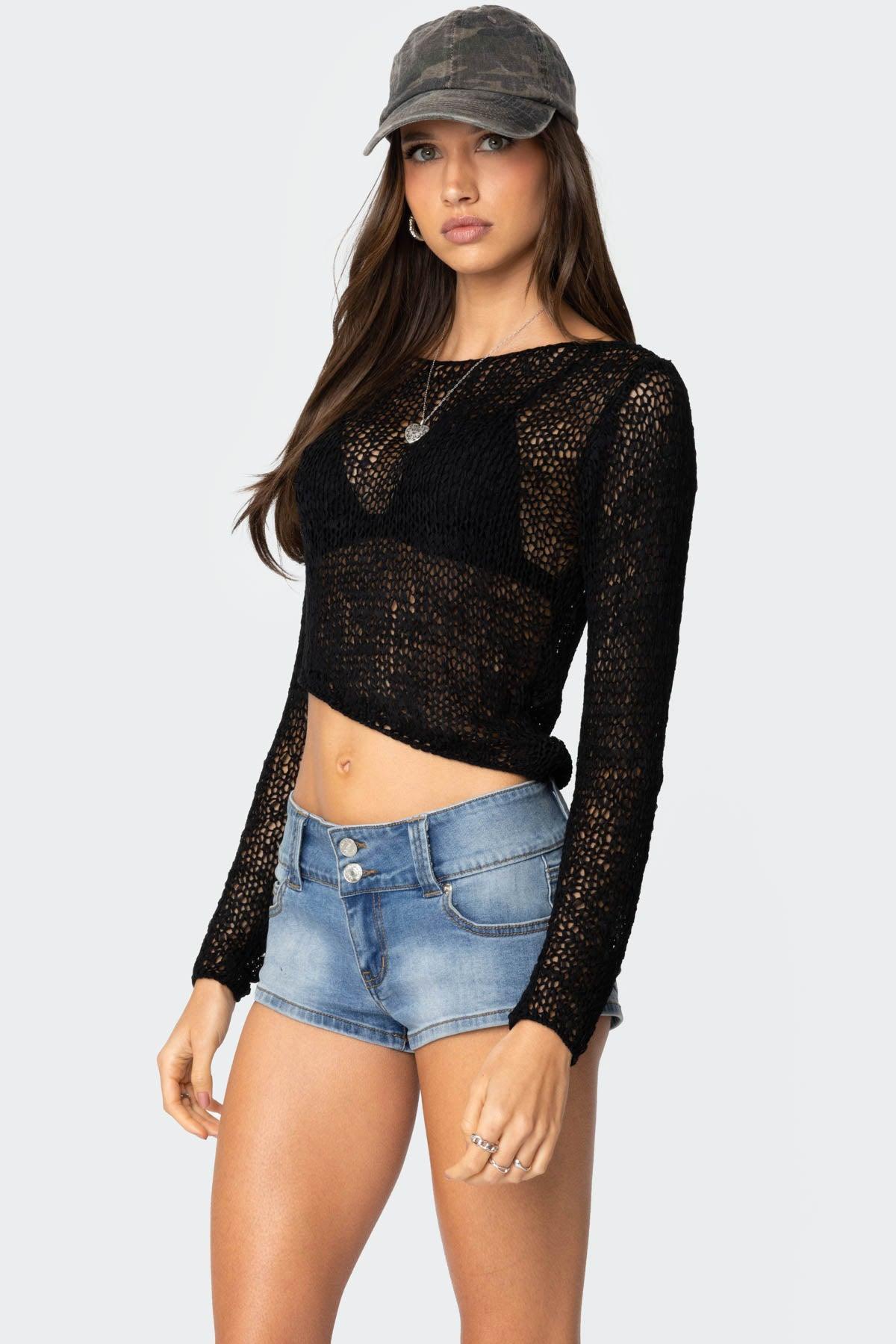 Sheer Loose Knit Asymmetric Top Product Image