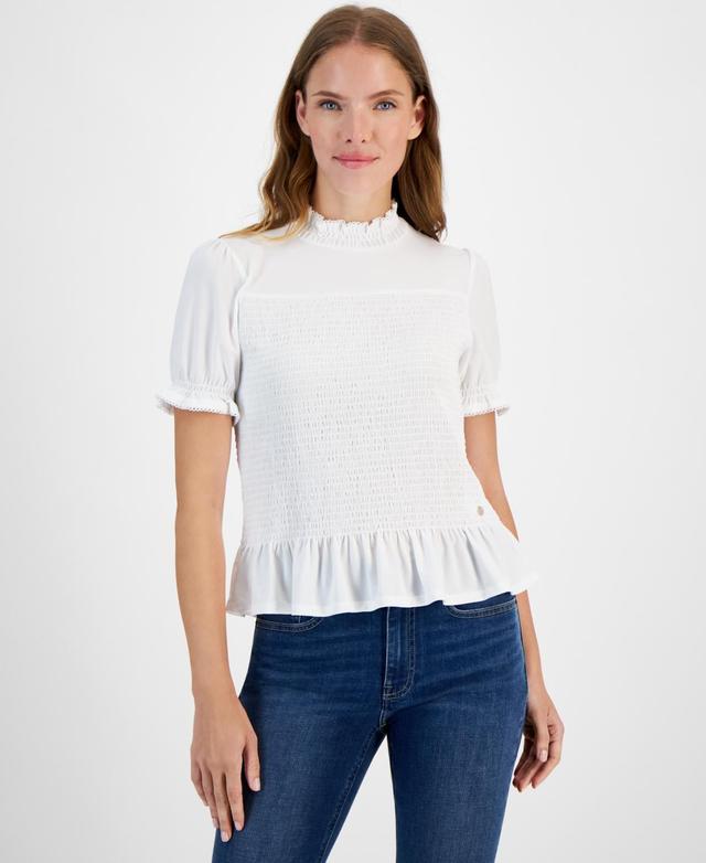 Nautica Jeans Womens Puff-Sleeve Smocked Top Product Image