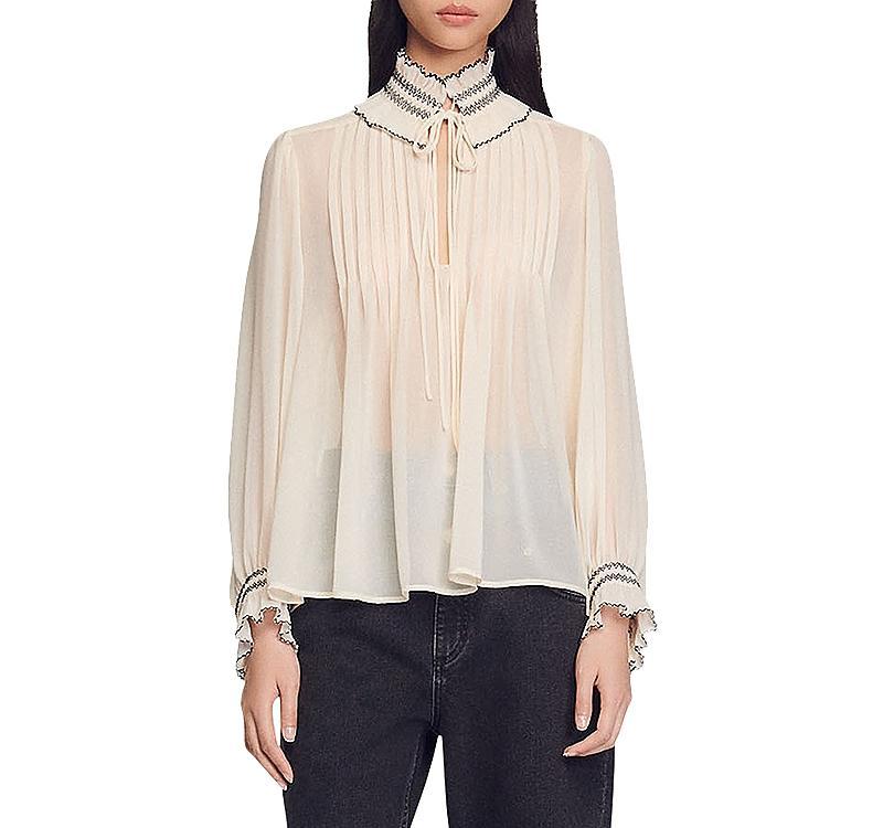 sandro Jacinthe Split Neck Blouse Product Image