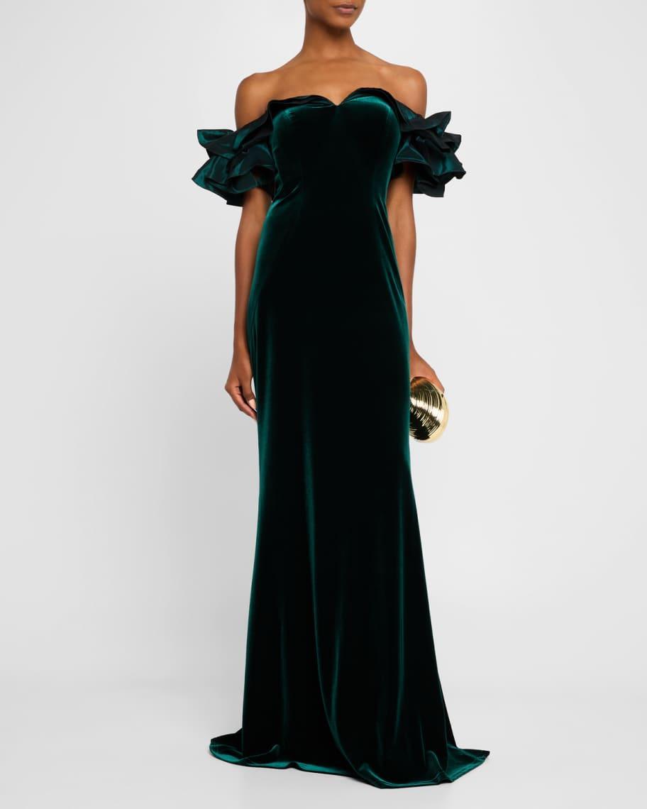 Off-Shoulder Stretch Velvet Gown Product Image