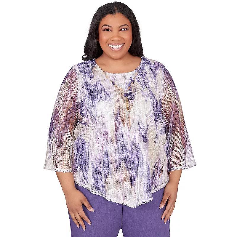 Plus Size Alfred Dunner Chevron Popcorn Knit 3/4-Sleeve Top, Womens Product Image