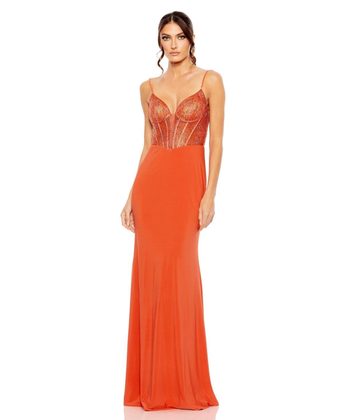 Mac Duggal Womens Sweetheart Mesh Embellished Gown Product Image