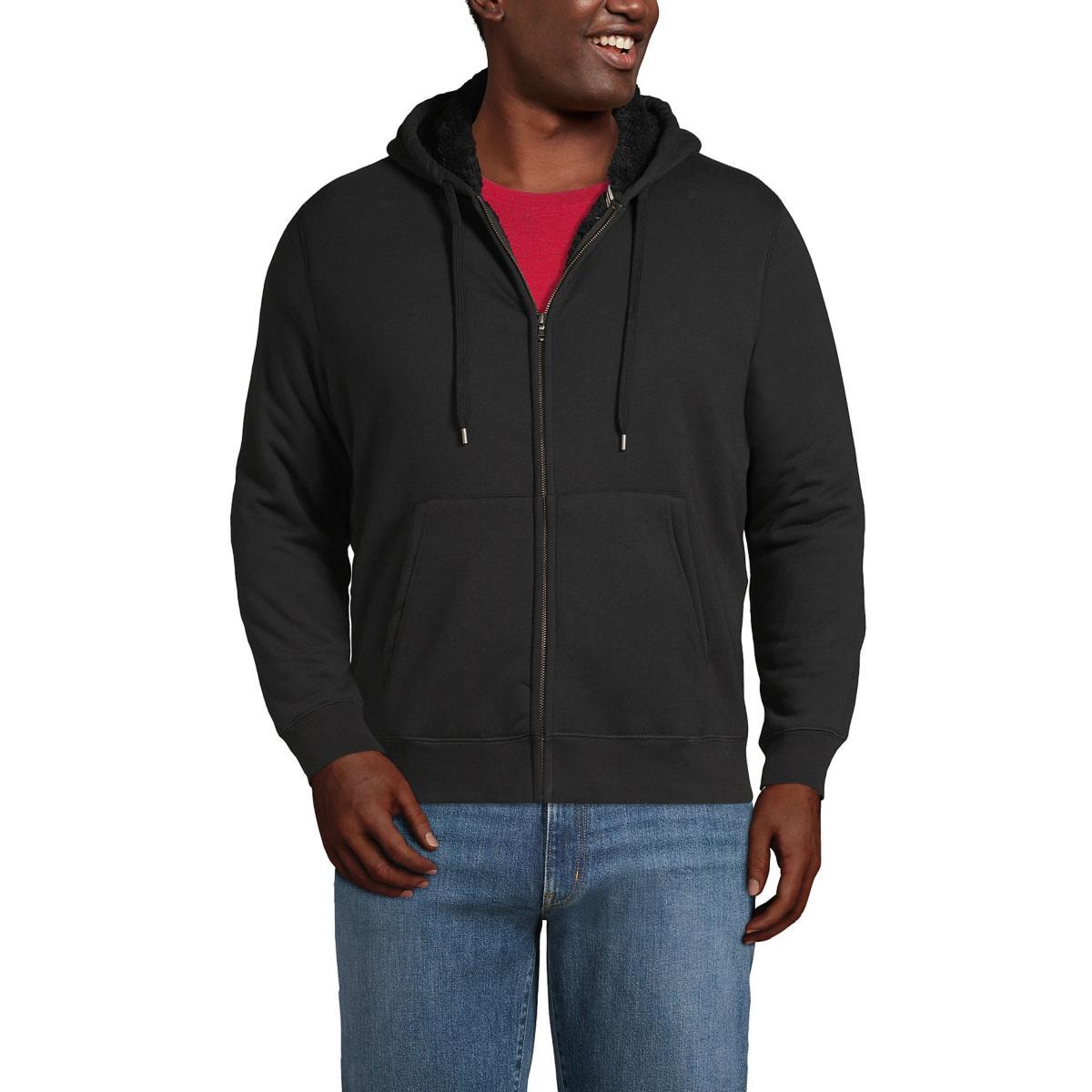 Big & Tall Lands End Serious Sweats Full-Zip Sherpa Hoodie, Mens Pewter Grey Product Image