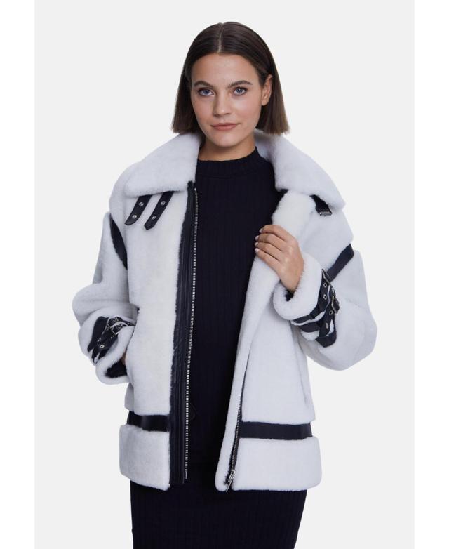 Women's Shearling Jacket, Silky Black White Wool Product Image