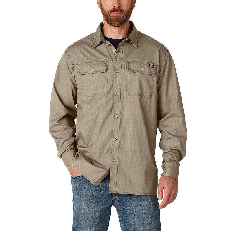 Mens Dickies FLEX Relaxed-Fit Ripstop Flannel Button-Down Shirt Rinsed Desert Brown Product Image