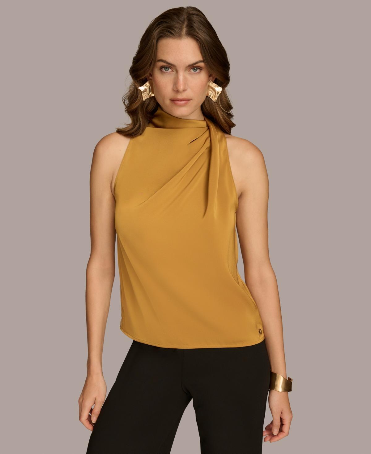 Donna Karan New York Womens High-Neck Satin Sleeveless Top product image