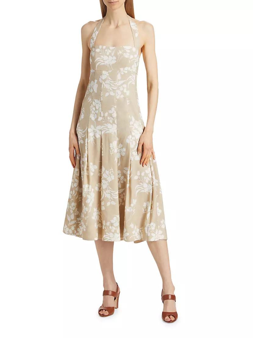 Amalia Floral Linen-Blend Halter Midi-Dress Product Image