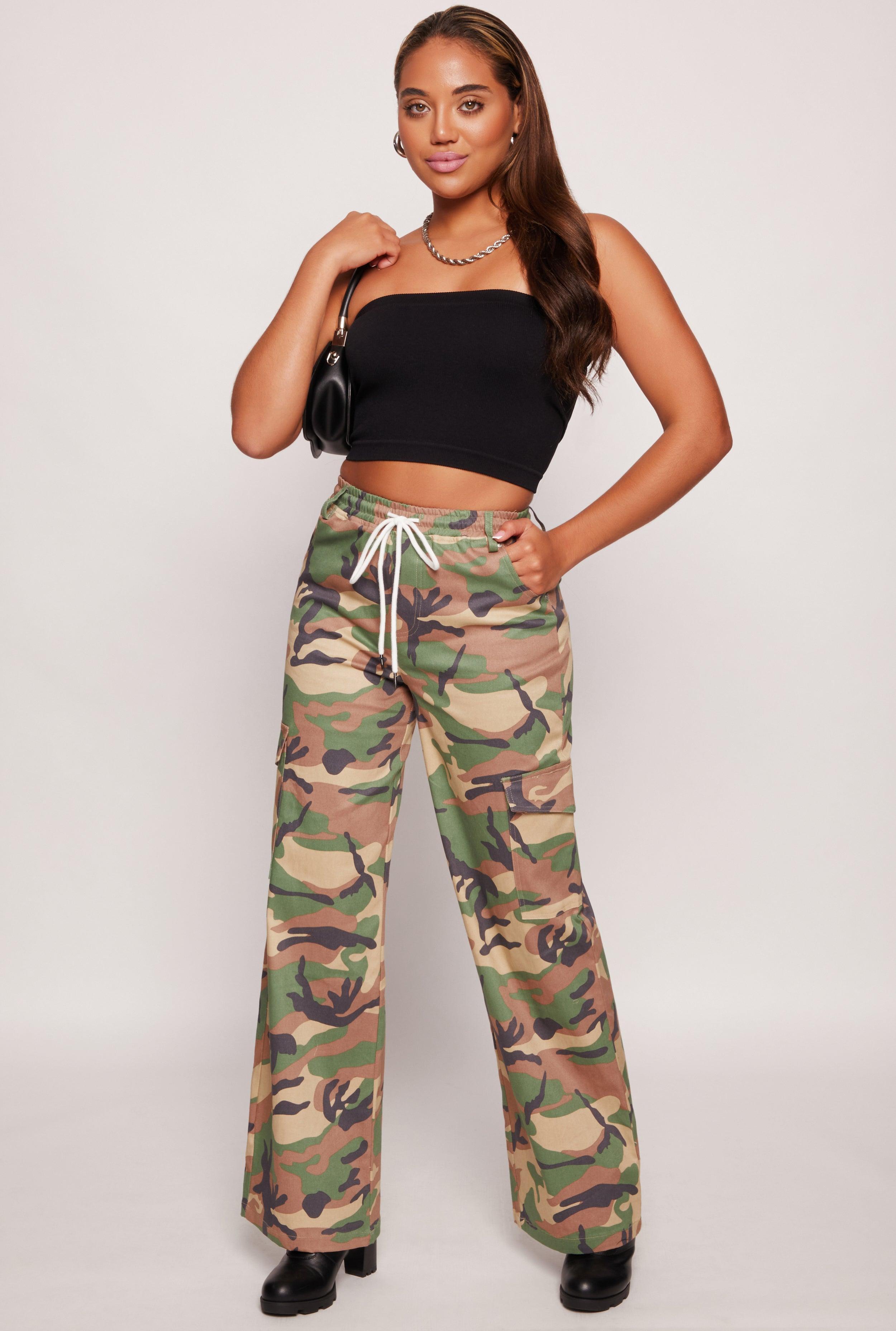 Womens Almost Famous Camo Drawstring Waist Cargo Pants Product Image