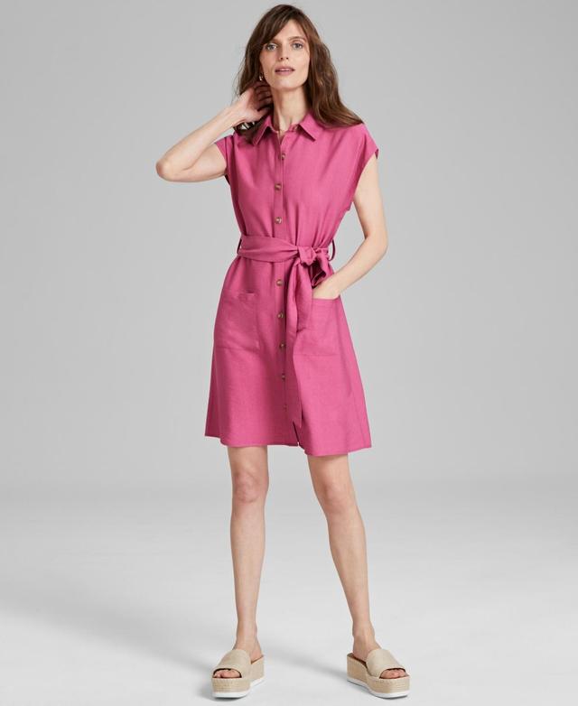 And Now This Womens Short-Sleeve Belted Shirtdress Product Image