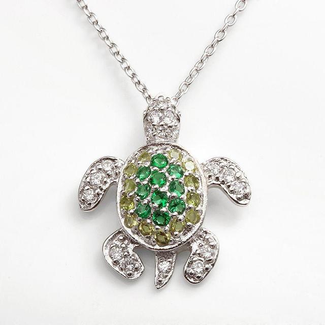 Sophie Miller Sterling Silver Simulated Emerald, Simulated Peridot & Cubic Zirconia Turtle Pendant, Womens Green Product Image