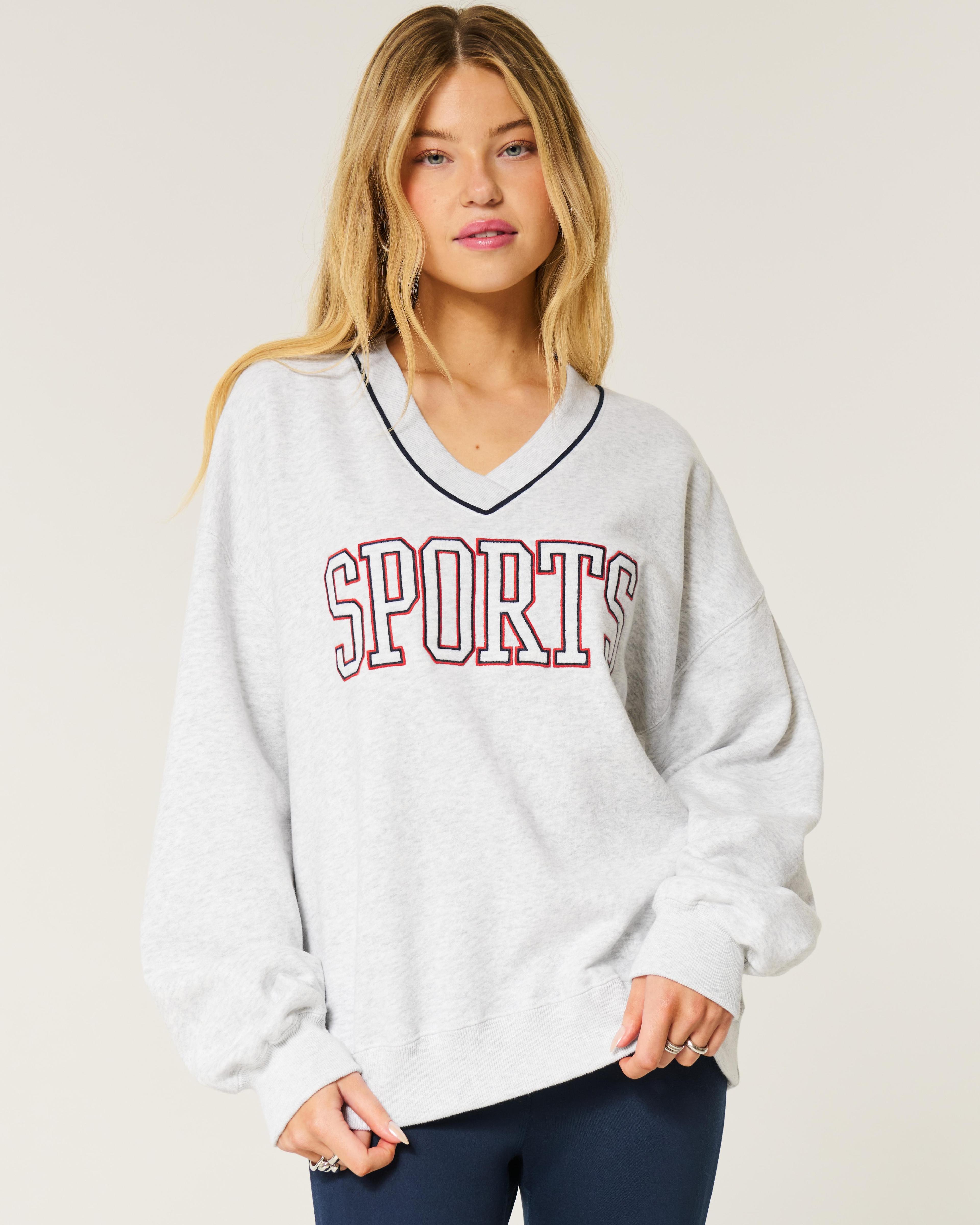 Oversized Sporty Graphic V-Neck Sweatshirt Product Image