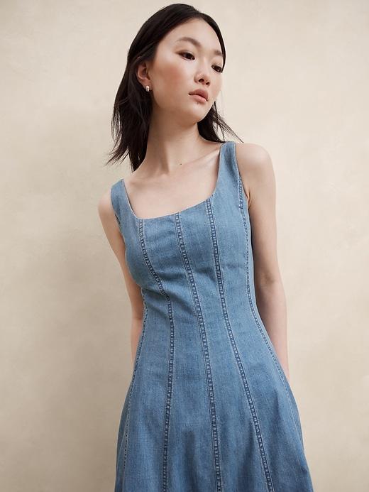 Denim Seamed Midi Dress Product Image