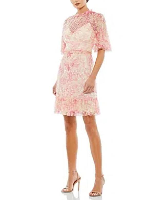 Flounce Sleeve Floral Embellished Dress In Blush Multi Product Image