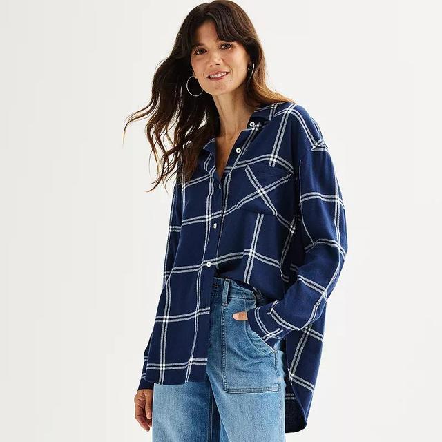 Petite Sonoma Goods For Life Oversized Boyfriend Flannel, Womens Product Image