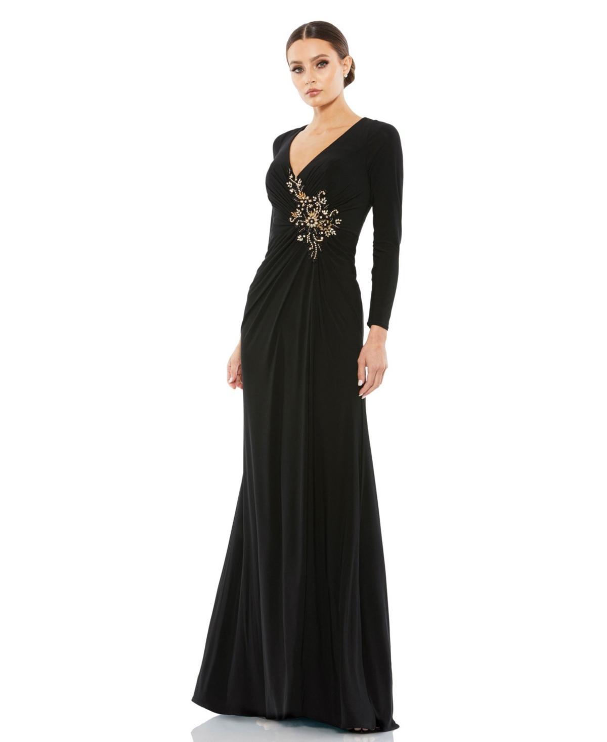 Mac Duggal Embellished Long Sleeve Jersey Gown Product Image