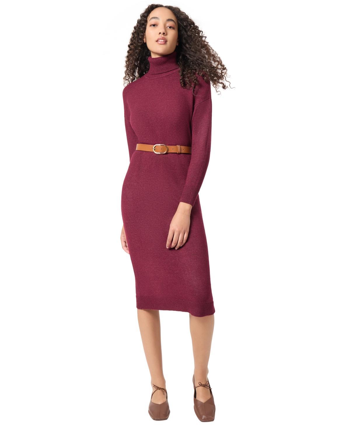 Jones New York Womens Turtleneck Belted Long-Sleeve Dress Product Image