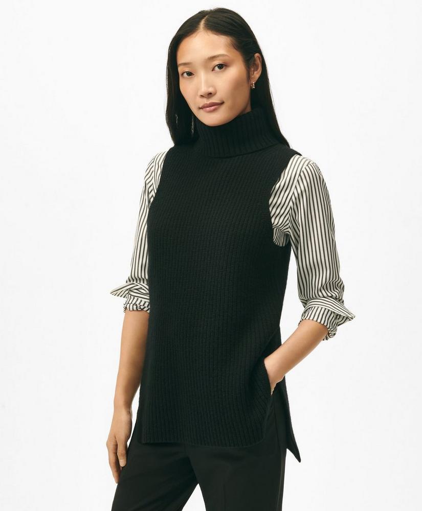 Sleeveless Ribbed Turtleneck Sweater in Wool-Cashmere Product Image