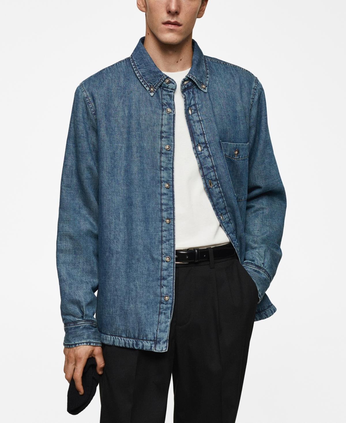 MANGO MAN - Quilted denim overshirt medium vintage blueMen Product Image