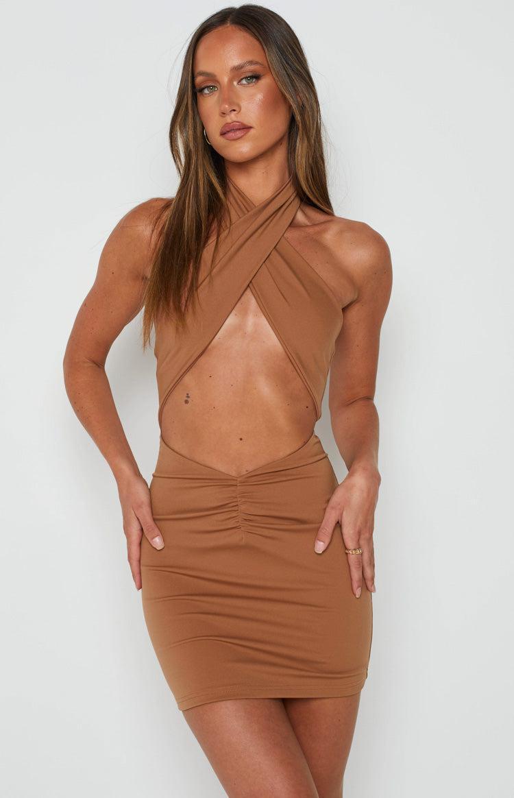 Finley Tan Halter Mini Dress Product Image