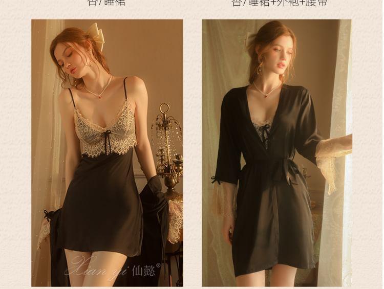 Set: Spaghetti Strap Chemise + Robe + Sash Product Image