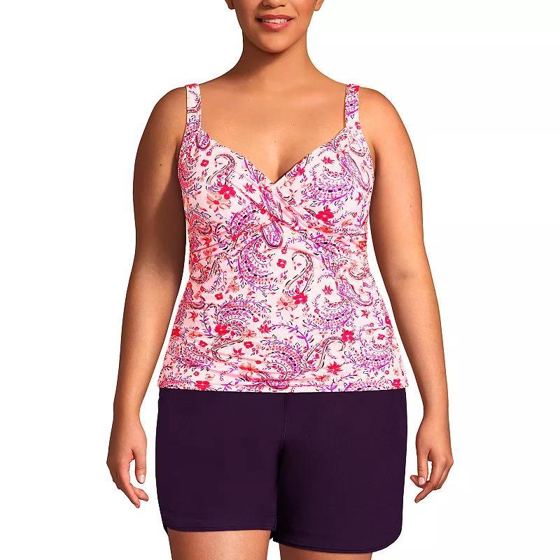 Plus Size Lands End Bust Enhancer UPF 50 V-Neck Tankini Swimsuit Top, Womens Product Image