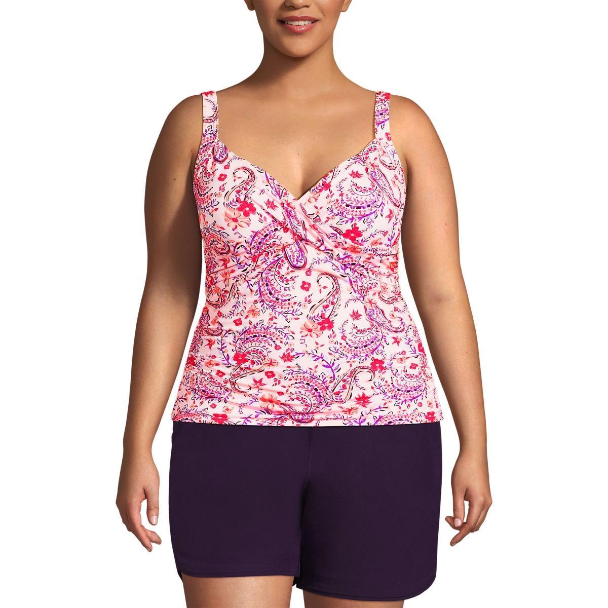 Plus Size Lands End UPF 50 Wire-Free Surplice Tankini Top, Womens Black Product Image