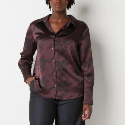 Worthington Womens Long Sleeve Relaxed Fit Button-Down Shirt Product Image