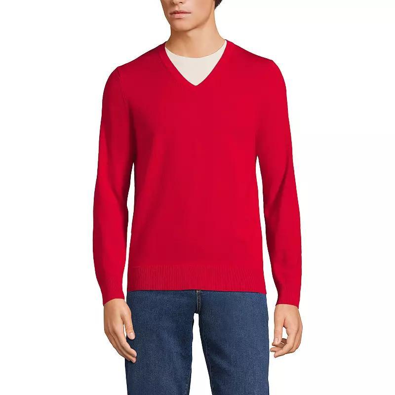 Mens Lands End Fine Gauge Cotton V-Neck Sweater Product Image