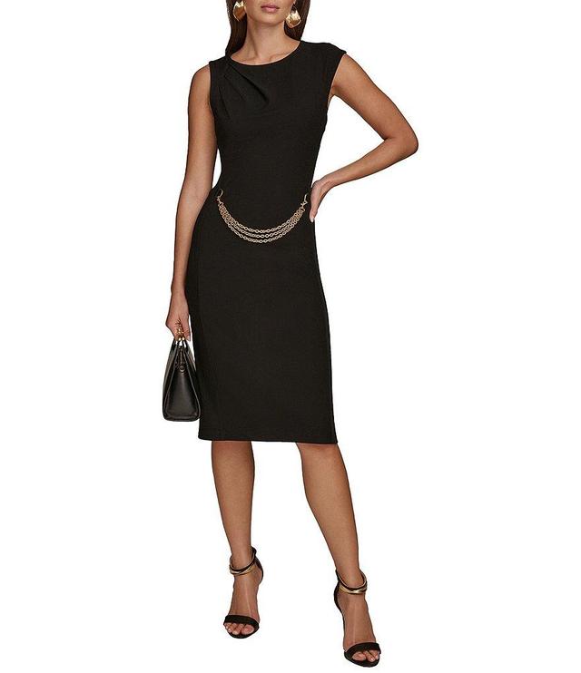 Donna Karan Crepe Jersey Crew Neck Sleeveless Chain Belted Midi Dress Product Image