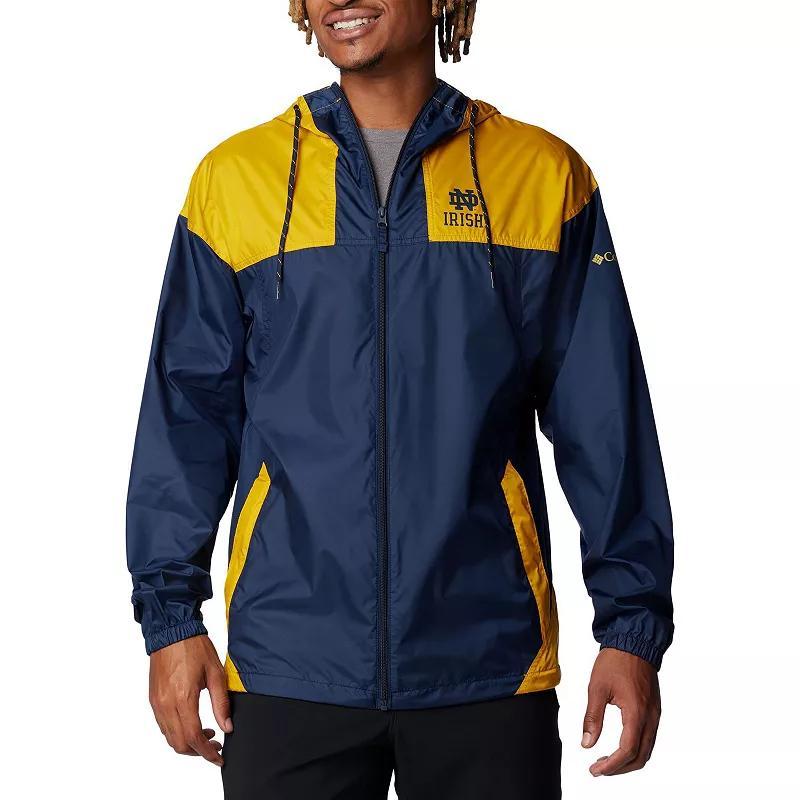 Mens Columbia Notre Dame Fighting Irish Flash Challenger Omni-Shade Full-Zip Windbreaker Hoodie Jacket Blue Product Image