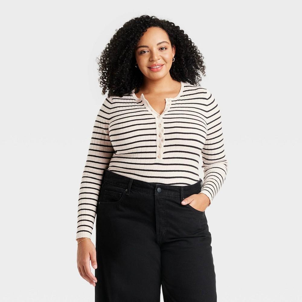 Womens Henley Pullover Sweater - Universal Thread Striped 3X product image