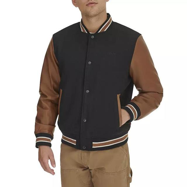 Mens Levis Mixed Media Letterman Bomber Jacket Dark Brown Product Image