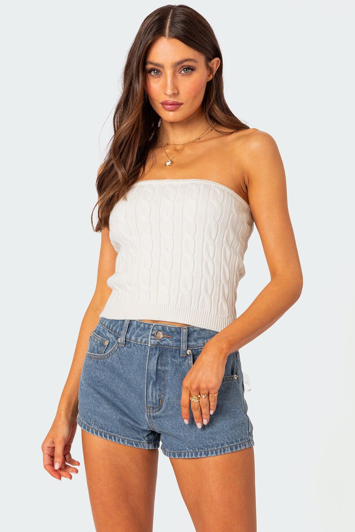 North Cable Knit Strapless Top Product Image