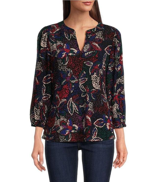 Calessa Textured Abstract Print Crew Neck Long Sleeve Top Product Image