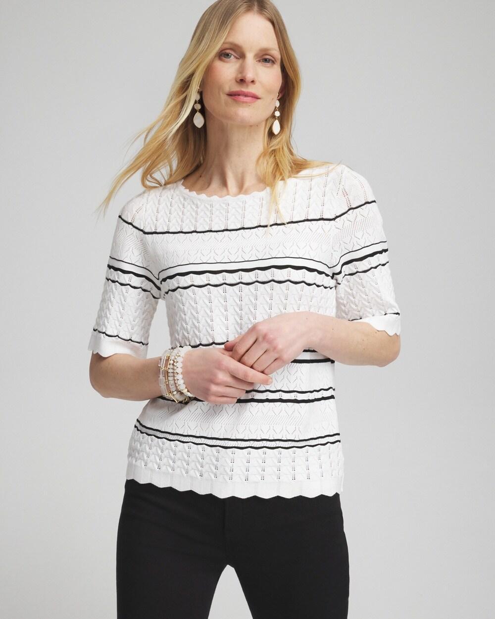 Women's Textured Pointelle Stripe Pullover Product Image