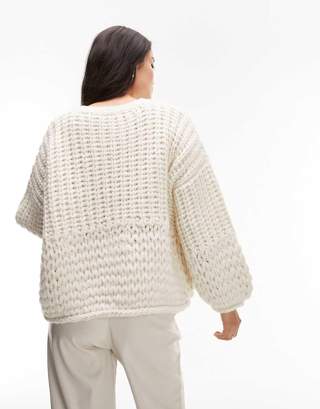 Topshop hand knitted chunky sweater in ivory Product Image