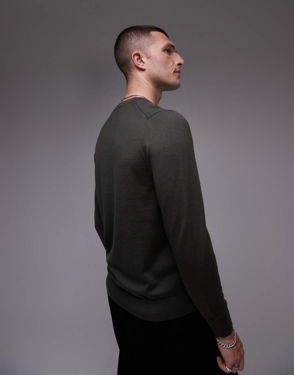 ARKET merino wool sweater with crew neck in green Product Image