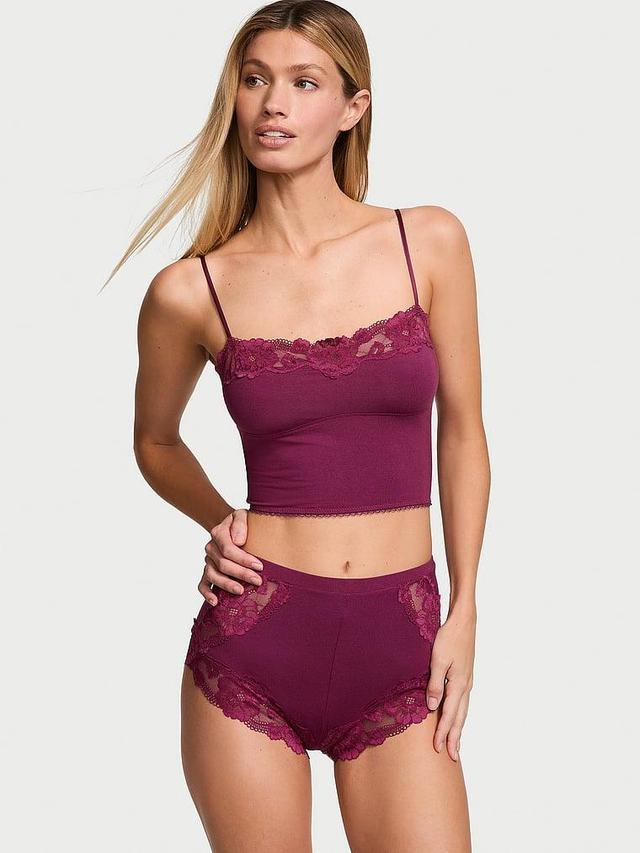 Modal & Lace Trim Straight-Neck Cami Set Product Image