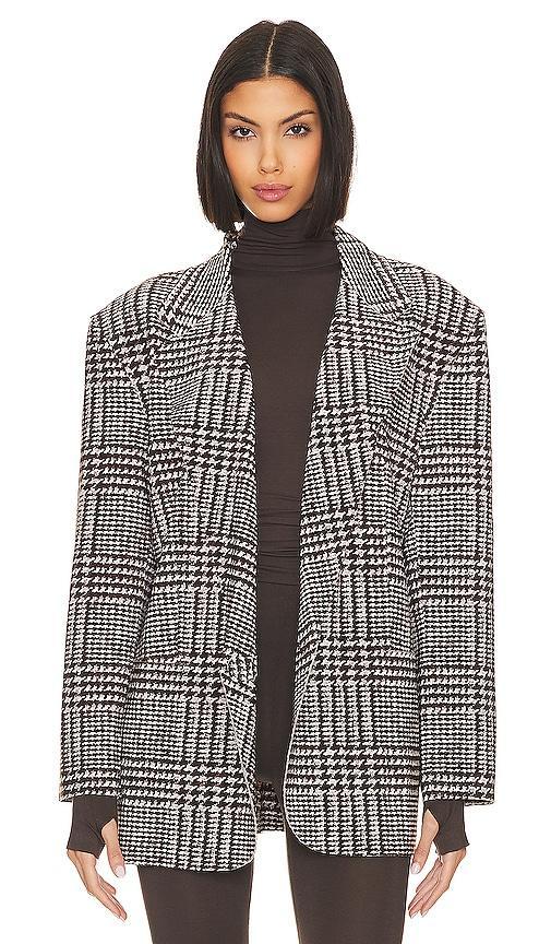 Norma Kamali Oversized Single Breasted Jacket (Chocolate Glenn Plaid Tweed) Women's Clothing Product Image