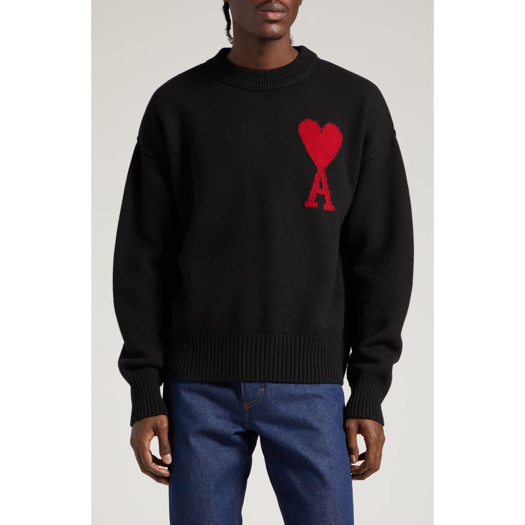 AMI ALEXANDRE MATTIUSSI Ami Paris Logo Intarsia Crewneck Knitted Jumper In Black,red Product Image