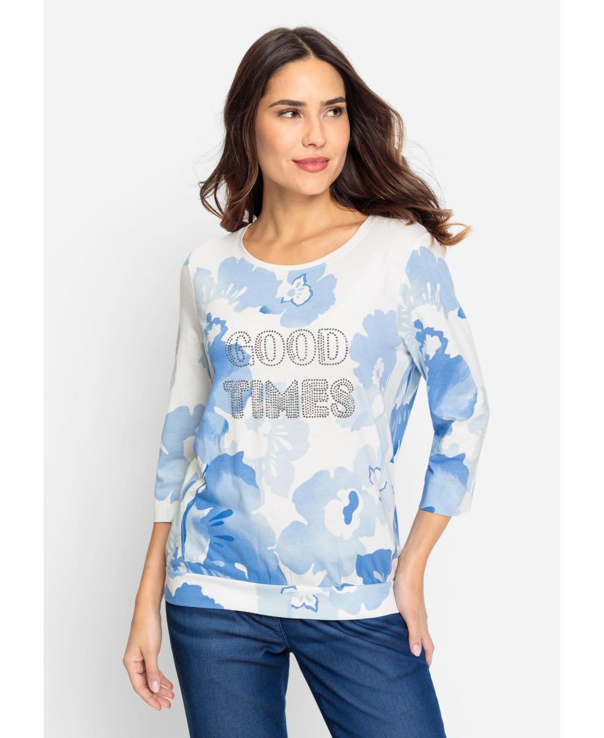 Olsen Womens Cotton Blend 3/4 Sleeve Embellished T-Shirt containing Tencel[Tm] Modal Product Image